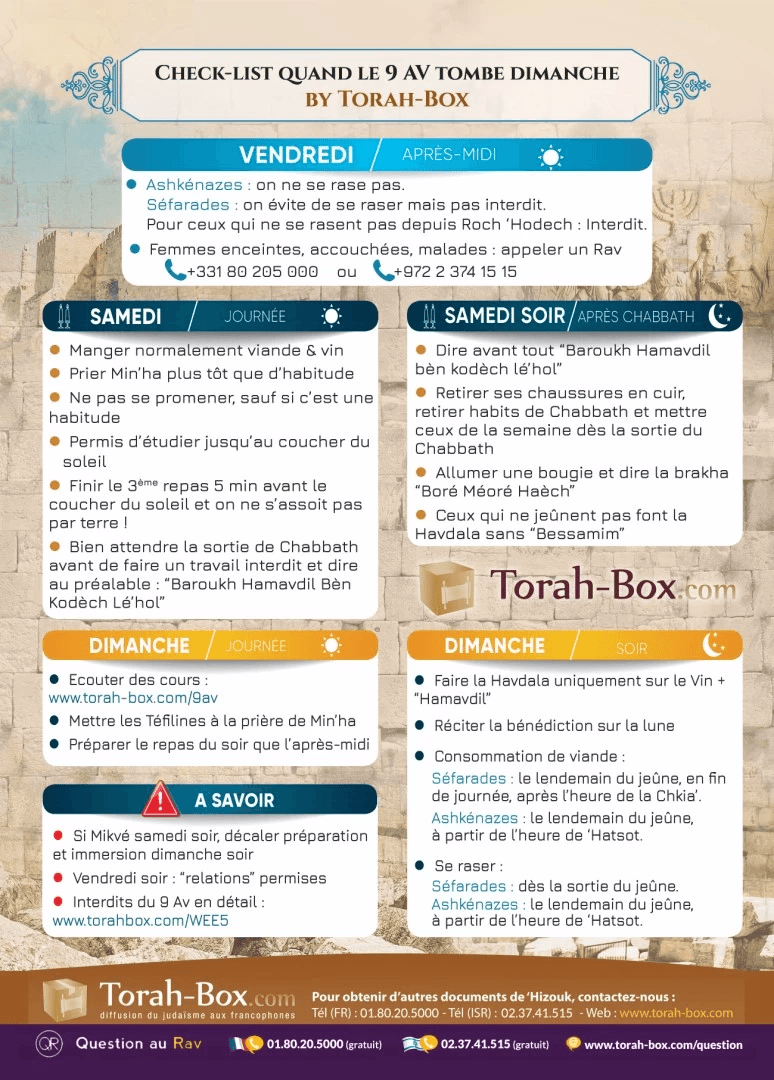 📋 Check-list spéciale : quand le 9 Av tombe un dimanche